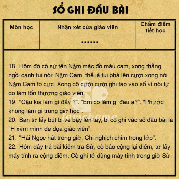 Không làm gì trong giờ cũng là lý do để xứng đáng bị ghi tên vào sổ đầu bài hay lấy máy tính nghịch trong giờ sử là lý do vô cùng bá đạo mà các học sinh từng mắc phải.