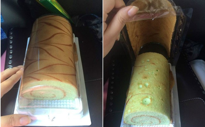 Nhìn bề ngoài chiếc bánh cuộn trên vô cùng đẹp nhưng thực tế khi mở ra lại hoàn toàn khác xa.