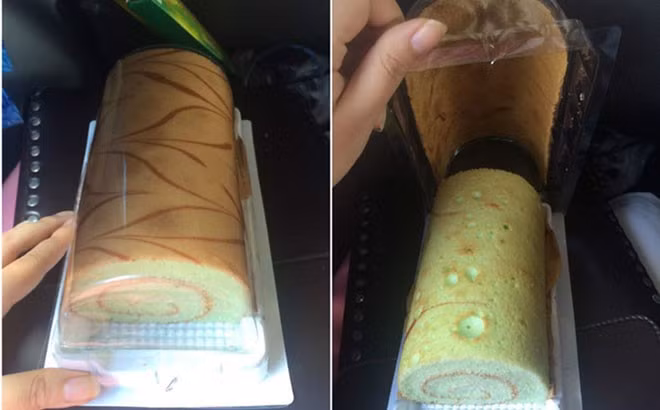 Nhìn bề ngoài chiếc bánh cuộn trên vô cùng đẹp nhưng thực tế khi mở ra lại hoàn toàn khác xa.