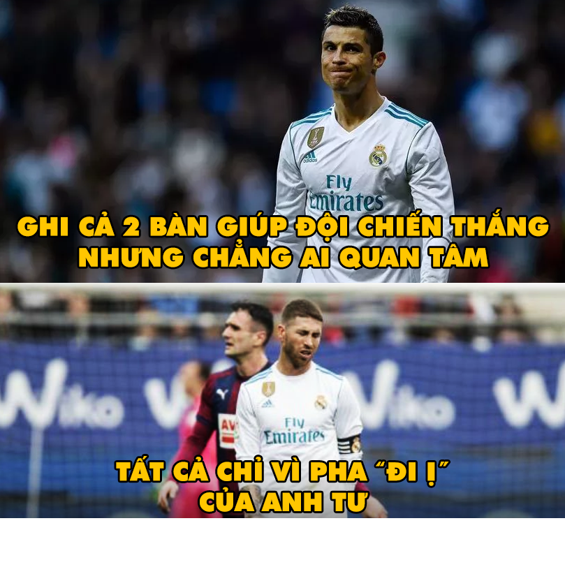 Còn ở Tây Ban Nha, sự cố hi hữu đã xảy ra trong trận đấu giữa Real và Eibar khi đội trưởng Ramos của "nhà trắng" đã mất tích khỏi sân vì lý do buồn đi vệ sinh.