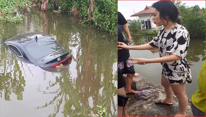 Sau đó, chủ xe đã thuê đội cứu hộ để trục vớt chiếc xe từ dưới mương lên trên bờ.