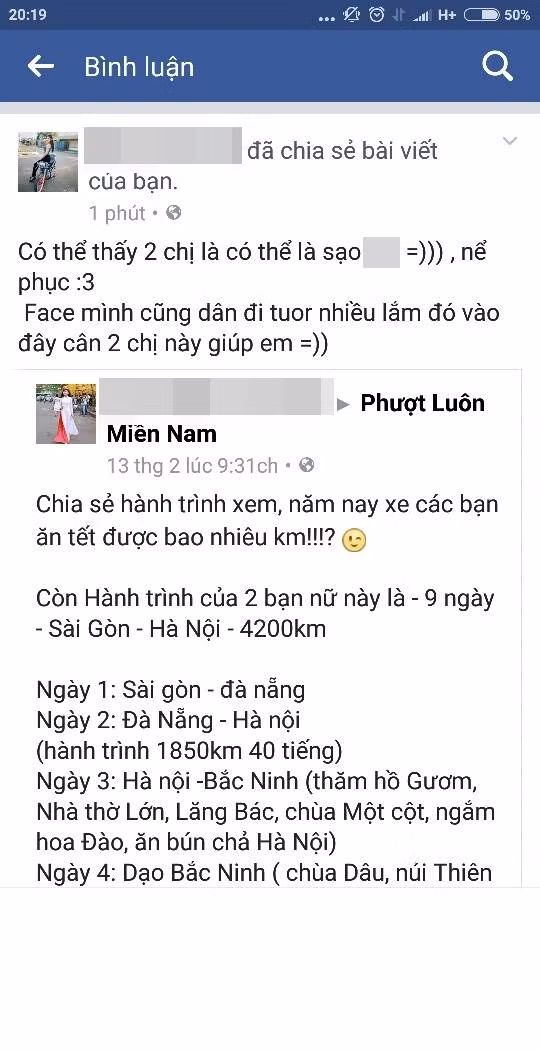Theo nhiều cư dân mạng, hai cô gái chinh phục cung đường 1.850 km trong 40 tiếng là điều không tưởng. Không ít thành viên của fanpage phượt, họ cho rằng hai cô gái này hơi "hoang tưởng" bởi cung đường trên không hề ngắn, chưa kể đến những yếu tố ngoại cảnh không ủng hộ như: giữ tốc độ trung bình, thời tiết, thiết bị trợ sáng trên xe và cả chuyện ăn, nghỉ dọc đường... Có người thắc mắc, không biết 40 giờ này là quãng thời gian chỉ riêng đi xe trên đường, hay đã bao gồm tất cả hành trình trong đó có cả nghỉ ngơi? Đã vậy, hai ngày sau họ vẫn còn sức để đi khám phá khắp nơi.