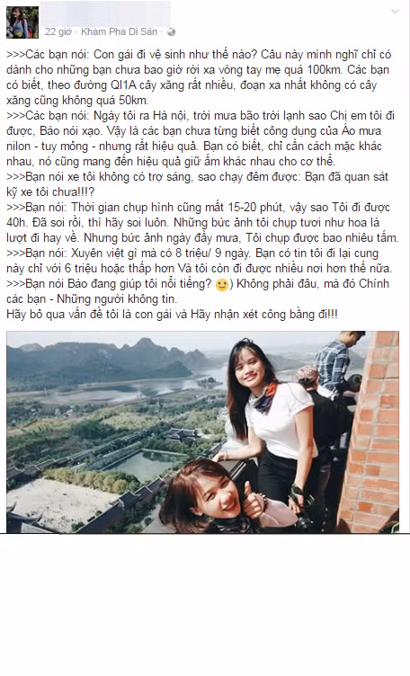 Cũng trong bài viết của mình, Thiên Thư và Thương Mango cũng đã chia sẻ thêm về việc nghỉ ngơi cũng như du lịch của mình đều được thực hiện ở hành trình trở về. Nói về cung đường 40 giờ ra tới Hà Nội thì hai cô gái này đã tiết lộ rằng mình đi thẳng và không hề dừng chân. Trước những dòng nhận xét tiêu cực, hai cô gái trẻ cũng có cách thức đáp trả "không hề nhẹ". Dòng status trên đây đã cho thấy phần nào thái độ cũng như cách phản bác lại những người đã nhận mình là "kẻ hoang tưởng" của Thiên Thư.