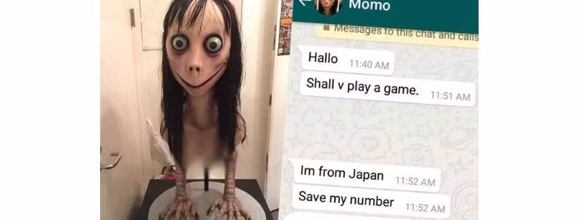 Trong trò chơi, một người phụ nữ đầu người mình gà với mái tóc đen, làn da nhợt nhạt, mắt lồi sẽ hướng dẫn người dùng cách tự làm hại bản thân. Hiện vẫn chưa thể xác định rõ chính xác nguồn gốc của "trò chơi tự sát" Momo, ai là người đứng sau trò chơi đang được lan truyền nhanh này.