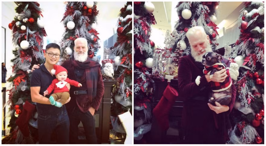 Rất nhiều ông bố bà mẹ đã xin được chụp ảnh cùng nam người mẫu có bộ dạng giống ông già Noel này.