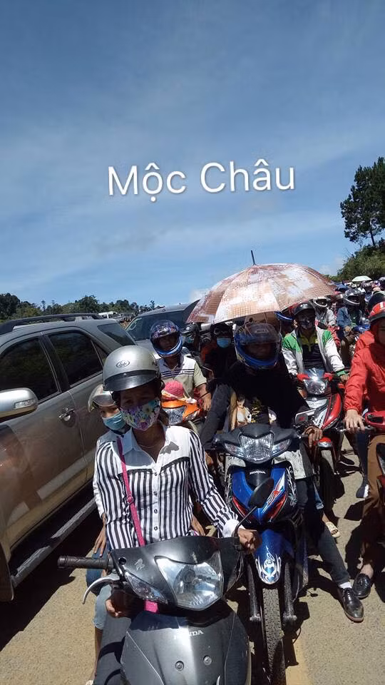 Cụ thể trong ngày nghỉ dịp lễ Quốc khánh, trên các diễn đàn phượt cũng như một số fanpage quy tụ nhiều bạn trẻ trên mạng xã hội đã đăng tải những bức ảnh do các phượt thủ gửi về, ghi lại những hình ảnh tắc nghẽn trên các cung đường phượt nổi tiếng của các bạn trẻ như Tam Đảo, Mộc Châu hay Mẫu Sơn.