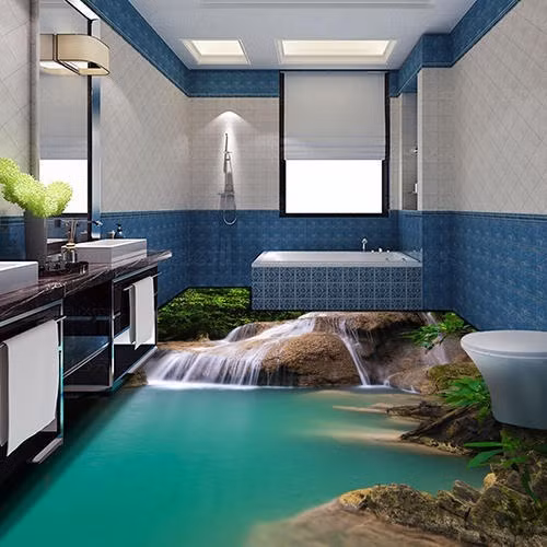 Cách thức phổ biến để tạo ra kiểu sàn nhà độc đáo này là sử dụng hình khổ lớn. Bên thi công sẽ tiến hành in ra hình ảnh mong muốn của chủ nhà. Sàn được đổ keo để dán tấm hình ảnh chống nước. Một lớp sơn bảo vệ, tạo độ bóng được phủ lên trên cùng.