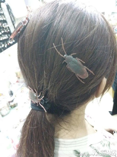 Thoạt đầu khi gắn lên tóc đi ra ngoài đường ai cũng giật mình và tự hỏi rằng liệu có phải cô bạn này bị thạch sùng, gián hay sâu bò lên đầu. Tuy nhiên khi nhìn kỹ thì đó là chiếc kẹp tóc quái dị.