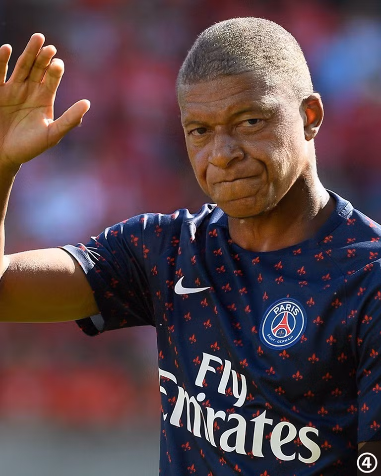 Dù mới chỉ 19 tuổi nhưng nhiều fan đã tưởng tượng Mbappe 50 năm sau sẽ ra sao.