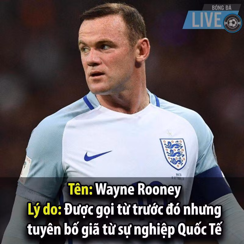Với Rooney, anh từng là biểu tượng của bóng đá anh với những cống hiến không biết mệt mỏi. Nhưng tại World Cup 2018 lần này, dù đã được gọi nhưng "gã Sherk" lại từ chối vì đã tuyên bố giã từ sự nghiệp Quốc tế.