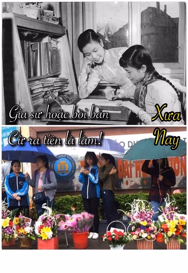 Để kiếm ra tiền, sinh viên ngày xưa thường nhận làm gia sư còn ngày nay là bán hoa, kinh doanh online hay chạy bàn. Ảnh: Sinh viên Việt Nam.