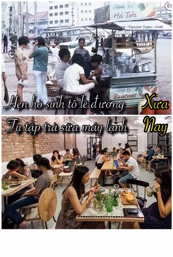 Địa điểm quen thuộc để hẹn hò của sinh viên xưa và nay cũng hoàn toàn thay đổi từ quán cốc vỉa hè thành cafe máy lạnh.