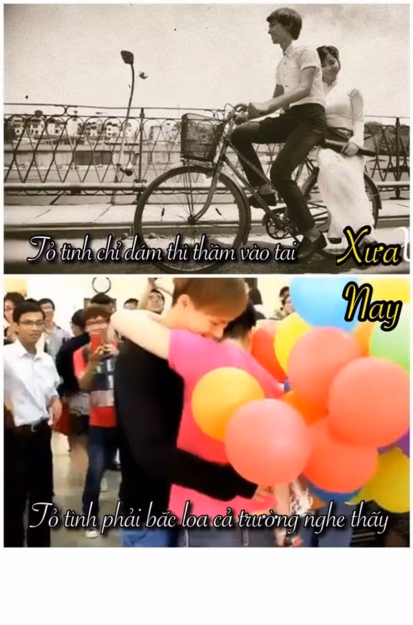 Sinh viên ngày xưa tỏ tình thường tỏ phải lén lút sợ bạn bè trong cùng trường hay cùng kí túc nhòm ngó nhưng với thời hiện đại những màn bày tỏ yêu thương trở nên công khai hơn và họ vác nhau ra giữa sân trường hay những địa điểm công cộng.