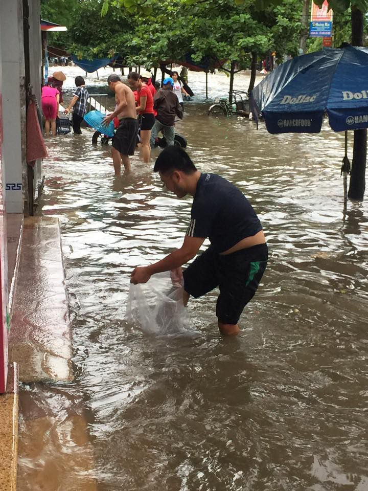 Nickname P.L.H chia sẻ: "Toàn làm màu, nước mưa toàn nước cống tắc nó ngập lên chứ có sạch sẽ gì đâu mà lao mình xuống mà tắm. Vừa mất vệ sinh vừa khiến nhiều người nghĩ mình câu views".