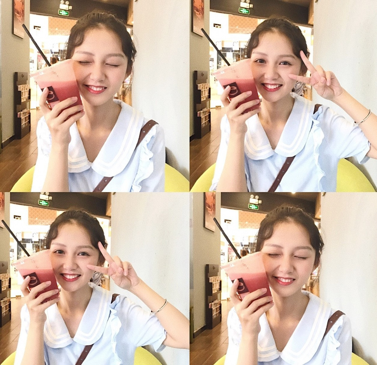 Đôi mắt cong cong, khuôn mặt nhỏ, làn da trắng cùng sống mũi cao của Sở Sở tạo nên một tổng thể cực kì dễ thương.