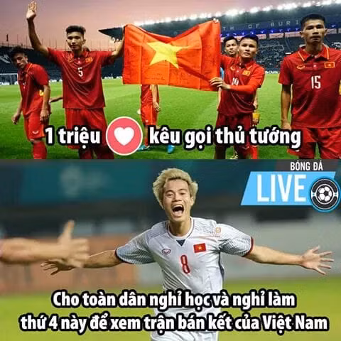 Dân mạng cũng gửi đi thông điệp xin Thủ tướng cho phép nghỉ học, nghỉ làm để cổ vũ Olympic Việt Nam ở trận bán kết Asiad với Hàn Quốc.