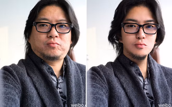 Khuôn mặt lỗ chỗ, mấp mô của người đàn ông trên đã trở nên láng mịn với công nghệ sống ảo thần thánh trên smartphone.