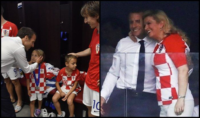 Khoảnh khắc quá đẹp khi Tổng thống Pháp Emmanuel Macron hỏi thăm các em bé trong đồng phục tuyển Croatia và khi bà Grabar-Kitarovic chia sẻ niềm vui với ông Macron trên khán đài - Ảnh: TWITTER Khoảnh khắc quá đẹp khi Tổng thống Pháp Emmanuel Macron hỏi thăm các em bé trong đồng phục tuyển Croatia và khi bà Grabar-Kitarovic chia sẻ niềm vui với ông Macron trên khán đài - Ảnh: TWITTER