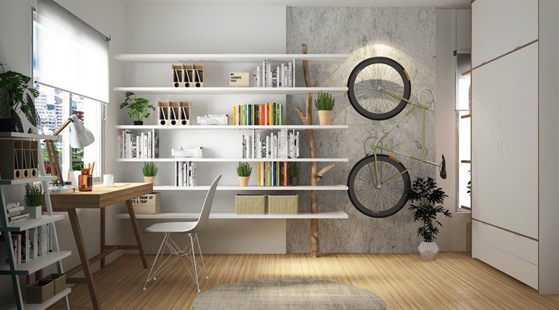 Giá sách độc đáo với với hình thân cây.