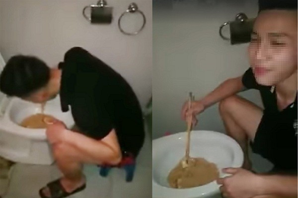 Xuất hiện trong clip, dù cố gắng tỏ ra ăn trong bồn cầu ngon lành nhưng đến cuối cùng, nhân vật không kiềm được mà nôn thốc nôn tháo.