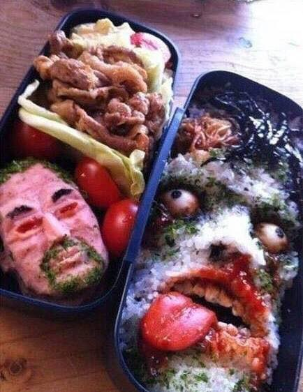 Những hình mặt quỷ hay zombie là chủ đề chính của những tác giả làm của những hộp cơm khủng khiếp.