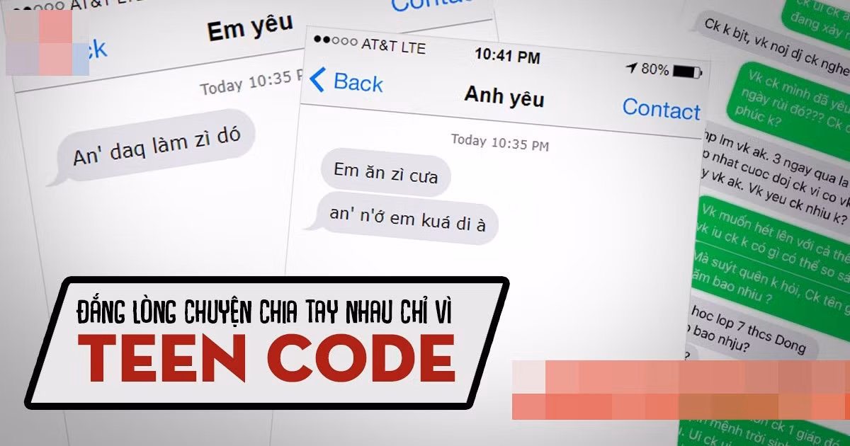  Teencode là ngôn ngữ được giới trẻ trên mạng xã hội phát minh ra, dạng ngôn ngữ này chủ yếu được kết thành từ những từ viết tắt, chữ cái thay thế. Với nhiều người không quen đọc sẽ gặp rất nhiều khó khăn khi vấp phải loại văn bản này. Cũng từ đó, rất nhiều câu chuyện bi hài xảy ra xung quanh loại ngôn ngữ đặc biệt do các bạn trẻ nghĩ ra.