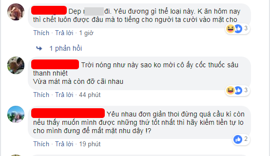 Rất nhiều những ít kiến đả kích cách hành động của cô gái được đưa ra. Bên cạnh đó, dân mạng cũng khuyên chàng trai nên chấm dứt mối quan hệ này vì nó không đá với anh.