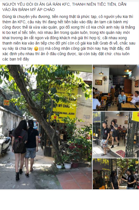 Mới đây trên MXH lan truyền câu chuyện thanh niên hết tiền nhưng người yêu muốn đi ăn gà rán cao cấp không được liền đòi chia tay khiến nhiều người bức xúc.