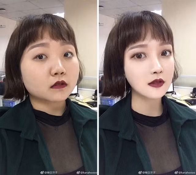 Chỉ cần 1 chút kéo thanh làm gọn mặt, dung nhan của cô gái này đã hoàn toàn khác khiến nhiều anh em hết hồn nếu so sánh với ảnh thật.