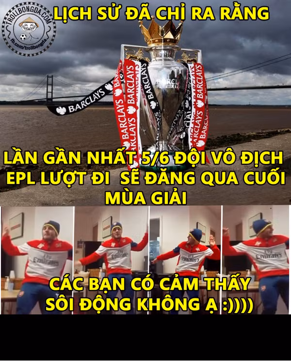 Dân mạng chế ảnh CĐV ăn mừng Arsenal ăn mừng chức vô địch lượt đi.