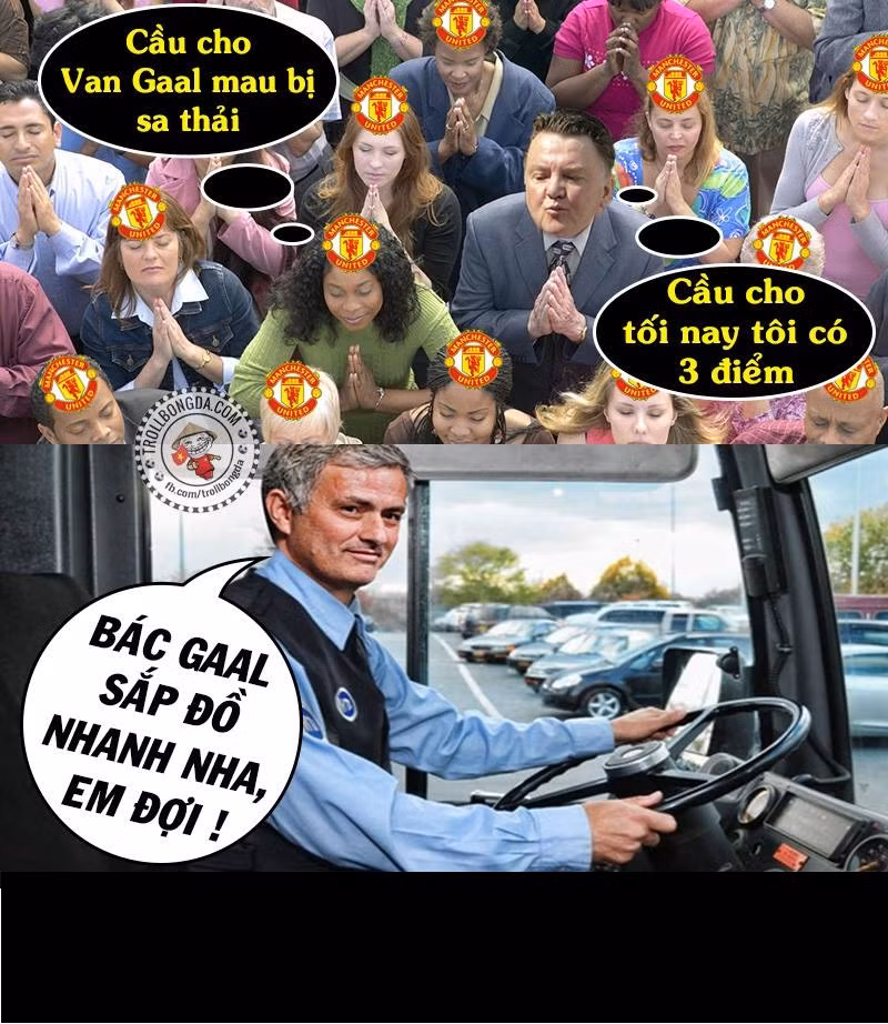 Cư dân mạng đã cho đăng tải bức ảnh chế về việc Mourinho chờ sẵn để đón Van Gaal rời khởi Man United.