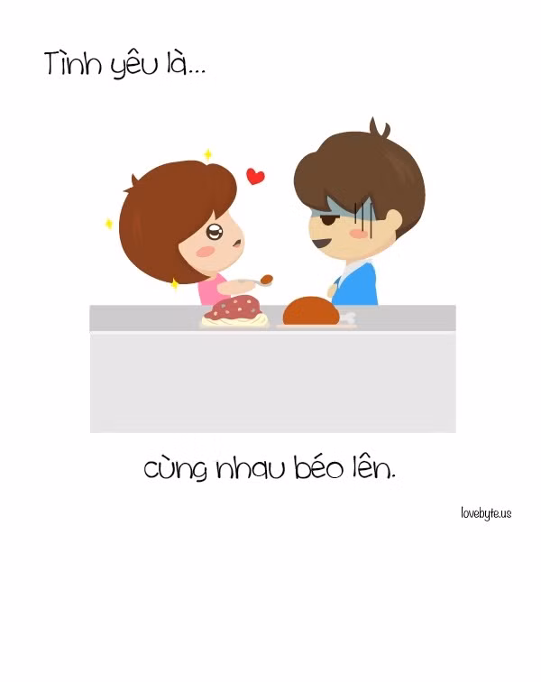 Người ta thường nói, những người hạnh phúc trong tình yêu sẽ tỷ lệ thuận với cân nặng. Ảnh: Lovebyte.