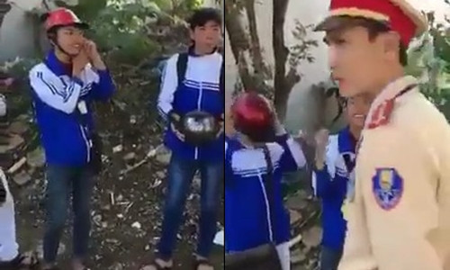 A Day Roi: CSGT phat hoc sinh khong doi mu bao hiem cuc de thuong