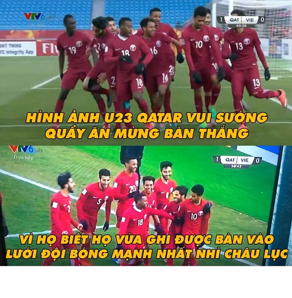 Bại tướng U23 Qatar ăn mừng vì họ biết đã ghi bàn vào lưới đội bóng mạnh nhất châu lục.