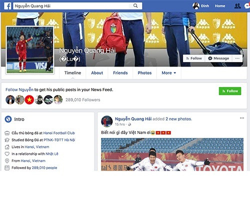 Xuất phát từ một số fanpage chuyên về bóng đá, thành viên mạng xã hội đã nhanh chóng "gom" được Facebook của 11 cầu thủ đá chính của đội tuyển U23 Việt Nam.