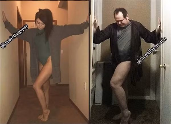 Chris đã nhại lại tất cả những tấm selfie của Cassie, với trang phục, dáng điệu và cả những biểu hiện nũng nịu trên mặt. Đặc biệt. với cái bụng bia núng nính với những hình xăm được vẽ bằng bút mực, vị phụ huynh đáng yêu này bỗng trở thành một hiện tượng trên mạng xã hội những ngày qua.