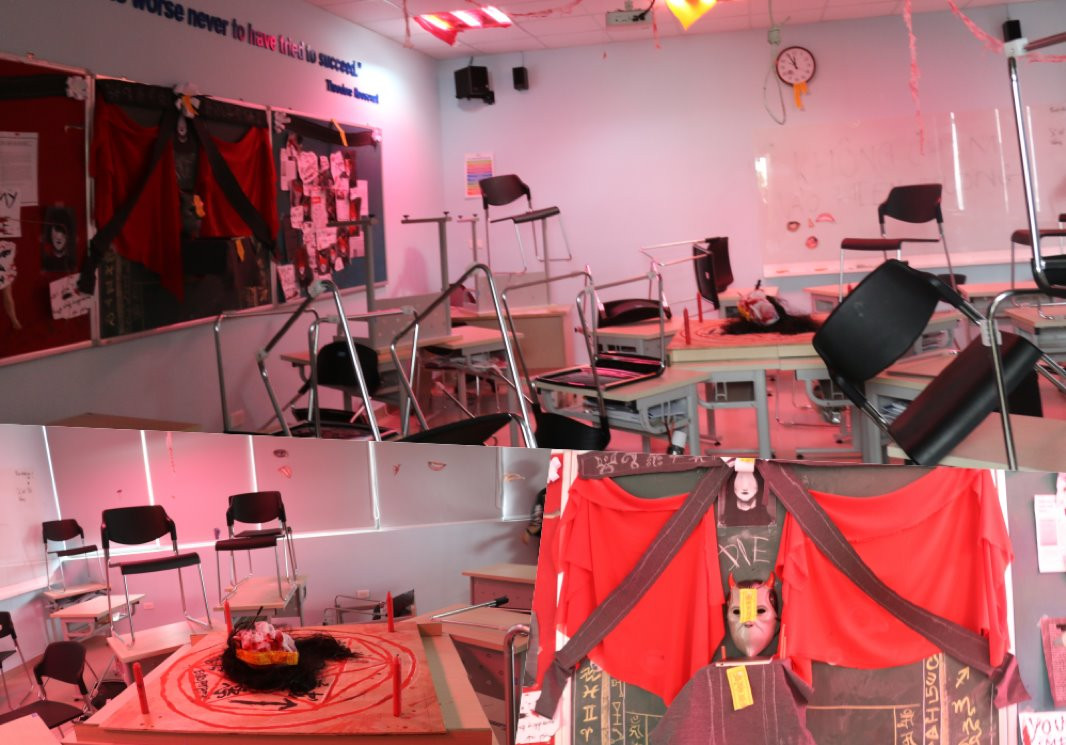 Quay đi quay lại, chẳng mấy ngày nữa lại đến Halloween. Cũng vì vậy, trên MXH, đặc biệt là các fanpage quy tụ nhiều bạn học sinh đã khoe những màn trang trí kinh dị.