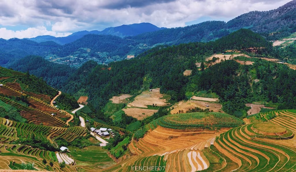 Khác với xã Tú Lệ và Cao Phạ, các xã xung quanh thị trấn Mù Cang Chải ở bên kia đèo Khau Phạ chỉ có 1 vụ lúa trong năm, nên thời điểm này, bà con đã kết thúc đổ ải và gần xong cấy mạ. Các thửa ruộng bậc thang ở đây chỉ chủ yếu là một màu xanh và không rực rỡ sắc màu. Tuy nhiên sự kỳ vĩ, cheo leo của những thửa ruộng bậc thang nơi đây vẫn là nét đặc trưng hấp dẫn những tâm hồn yêu thiên nhiên, núi rừng Tây Bắc.