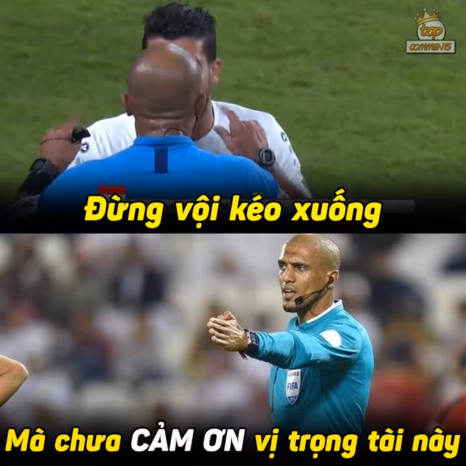Trong trận cầu đêm qua, cả hai bàn thắng của đội tuyển Việt Nam đều đến từ các pha đá phạt. Điều đó càng khiến hảo cảm của CĐV đối với ông này tăng cao. Trên mạng xã hội, ảnh chế về vị trọng tài này xuất hiện rất nhiều.