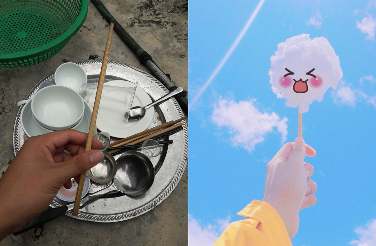 "Ngày xưa mỗi lần mình rửa bát là ngồi cả tiếng đồng hồ nghịch xà phòng: hết thổi bong bóng rồi lại lấy bọt tạo hình. Nay gặp người cùng chí hướng nè", nickname Minh An chia sẻ.