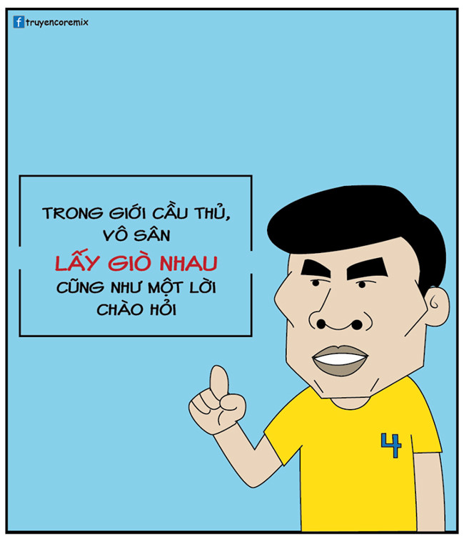 Cầu thủ bóng đá "chào hỏi" nhau trên sân.
