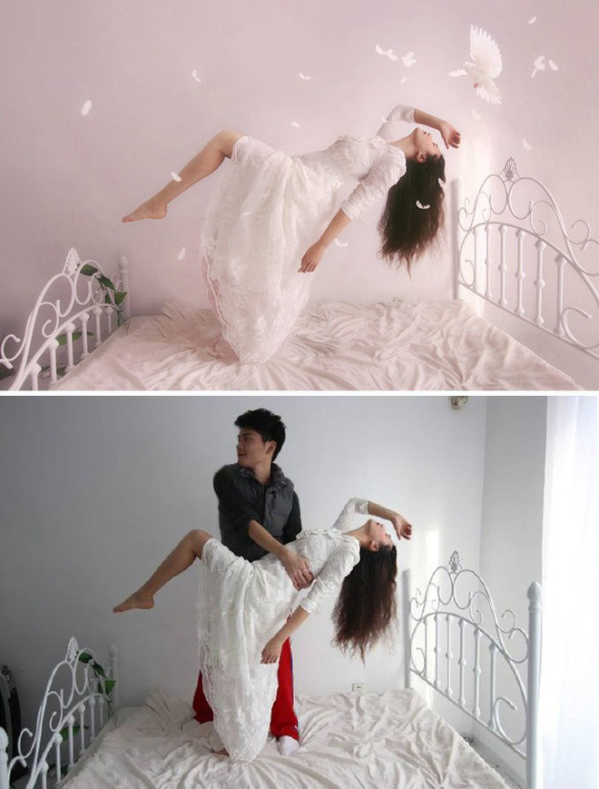 Chàng trai đã phải hy sinh cả bản thân mình để nâng tầm cho người mẫu chính và nhưng ai nhìn vào đây cũng phải bật cười không thể dứt.