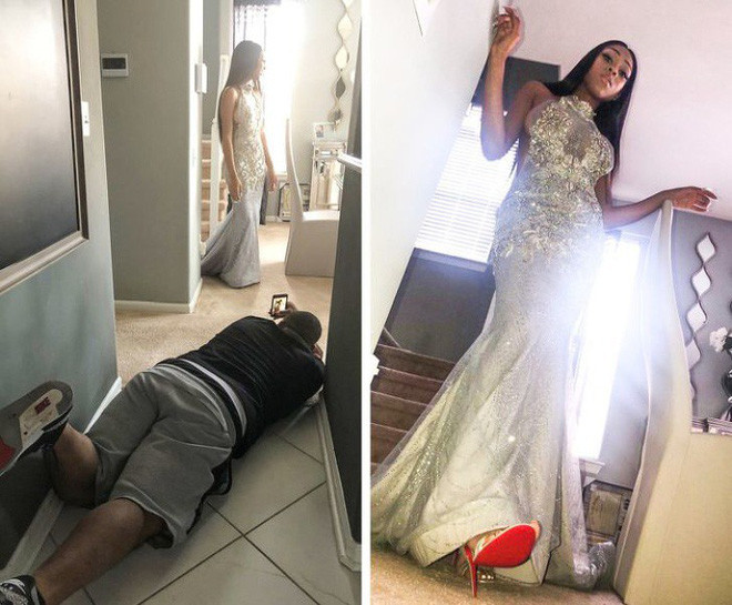 Để có được bức hình long lanh cho bạn gái, anh ấy thậm chí còn phải nằm rạp dưới đất.