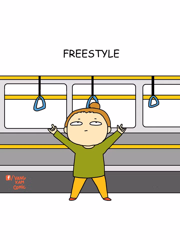 Chán nản với những bài tập bằng dụng cụ trên xe buýt, bạn có thể đứng theo phong cách tự do.