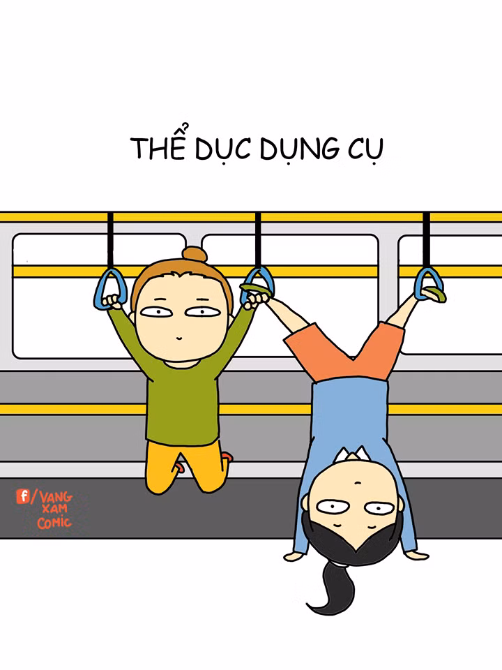 Ngoài việc để bám bằng tay, những chiếc tay cầm của xe buýt còn là công cụ giúp các bạn tập thể dục ngay trên xe trong chuyến hành trình của mình.