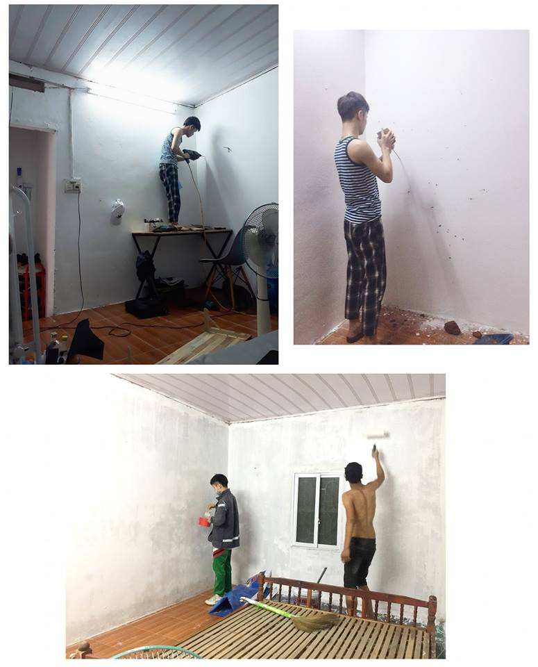 Trào lưu tự sửa phòng tiếp tục với bạn trẻ có tên Công Anh khi "hô biến" phòng trọ chật hẹp, đơn sơ, thành phòng ngủ ấm áp, tiện lợi như một homestay thực thụ.