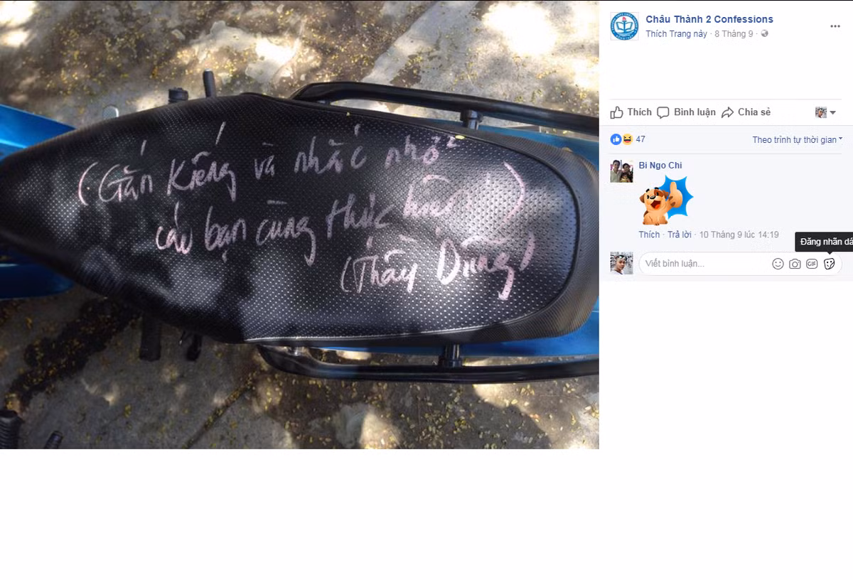 Nhí nhảnh hơn, mỗi lần nhắc nhở học trò thầy Dũng thường để chữ ký là Thầy Dũng hay Mr Dũng. Ảnh sử dụng trong bài: Facebook THPT Châu Thành 2 Conffesion.