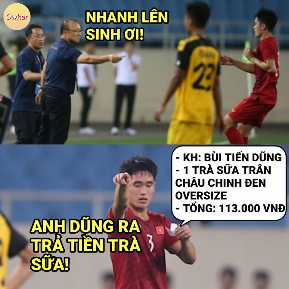 Mật lệnh của HLV Park Hang-seo dành cho Tấn Sinh được các dân mạng chế thành hóa đơn thanh toán tiền trà sữa của Bùi Tiến Dũng.