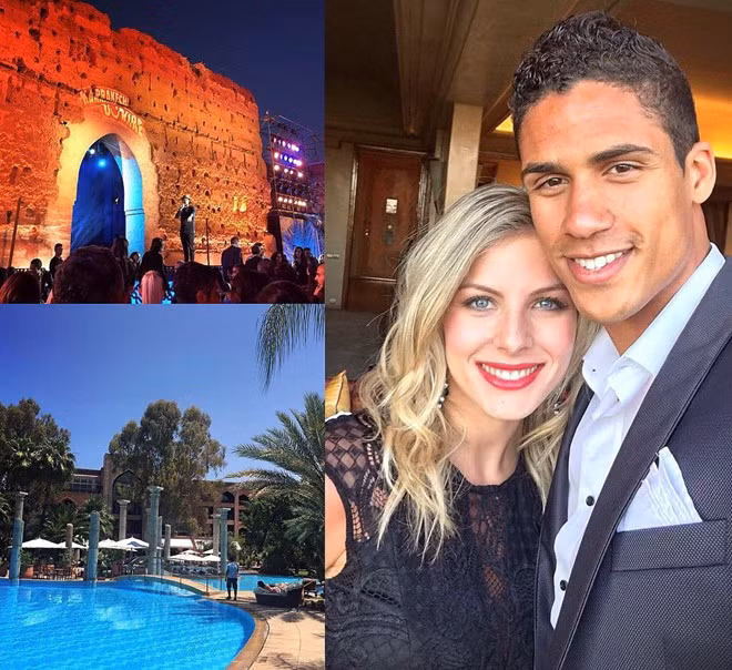 Trung vệ Raphael Varane bị chấn thương và không có mặt tại Euro với ĐT Pháp. Tận dụng thời gian này, cầu thủ trẻ thuộc biên chế Real Madrid hưởng kỳ nghỉ tuyệt vời tại Morocco cùng cô vợ xinh đẹp Camille Tytgat và cũng tích cực tập luyện để điều trị chấn thương bắp chân.