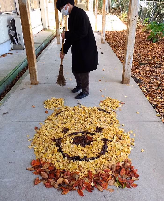 Tuy nhiên, giới trẻ Nhật Bản lại nghĩ ra cách để biến những đống lá bỏ đi đó thành những tác phẩm nghệ thuật đường phố cả thế giới phải trầm trồ tán thưởng.